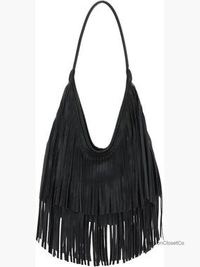 Faux Leather Fringe Hobo Shoulder Bag with Tassel Western Handbag